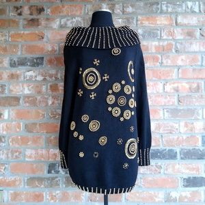 80's Heavy Gold Beaded Cowl Neck Oversized Sweater